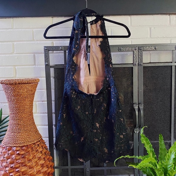 Lulu’s black lace backless halter romper - Picture 2 of 7